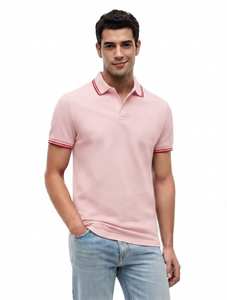 Polo de Manga Corta Rosa para Hombre, Algodón Oxford, Color Sólido, Corte Regular Informal, Diseño Transpirable - Product Image 1