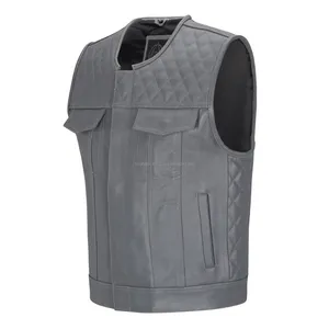Gilet de motard en cuir véritable, robuste, avec compartiment dissimulé pour armes de poing, pour hommes - Product Image 1