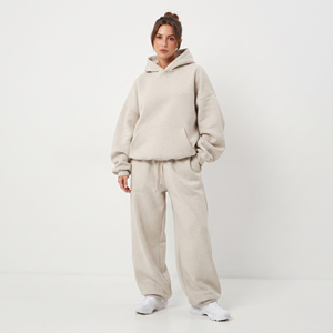 Conjunto Deportivo Extra Grande para Mujer, 100% Algodón, Corte Holgado, Hombros Caídos, Sudadera con Capucha y Pantalones Deportivos - Product Image 1