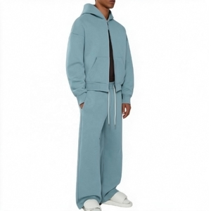Conjunto de Sudadera con Capucha y Pantalones Deportivos Personalizados con Logotipo, Estilo Urbano, Corte Cuadrado, con Cierre, Fabricante de Conjuntos Deportivos Oversize para Hombre - Product Image 1