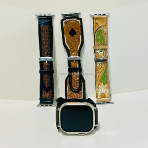 Nouvel arrivage de bracelet de montre en cuir véritable fait à la main, design personnalisé, floral, peint, boho, western, remplacement - Product Image 4