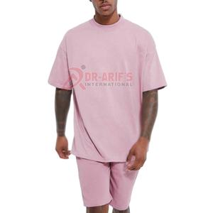 Ensembles de t-shirts décontractés en molleton de coton pour hommes Short à capuche unisexe de haute qualité Méthode de tissage tricotée personnalisée Survêtement d'été - Product Image 4