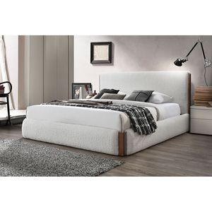 Letto EK Sandro con Finitura Noce e Componenti Rivestiti in Bouclé Bianco - Product Image 4