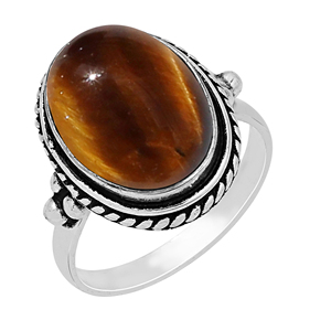 Bague Gourik en argent sterling 925 avec œil de tigre, style bohème sud-ouest, sertie d'une pierre précieuse ovale, pour usage quotidien, oxydée, pour femme - Product Image 1