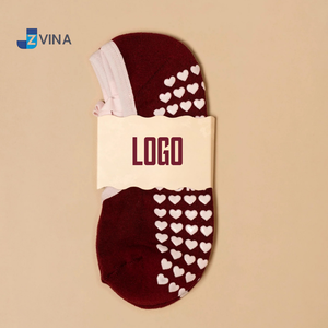 Custom Logo <b>Women</b> Anti Slip Yoga Pilates Barre <b>Socks</b> Burgundy Criss Cross Straps Toe Separator Heart Grip <b>Ankle</b> Sweat-Absorbent - Product Image 3