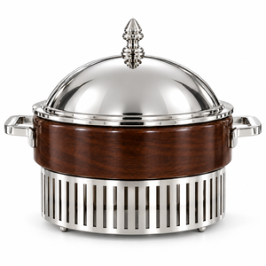 Luxury Wooden Casserole Golden Dome Lid Meenakari Floral Band 24cm Diameter <b>Insulated</b> Hot Pot Warmer for Home Restaurant Use - Product Image 1