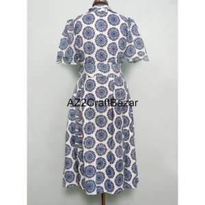 Robe midi en coton pour femme, imprimé floral, col en V, manches courtes, style bohème, pour le bureau, décontractée, pour les soirées, cache-maillot de bain, en dentelle, coupe trapèze - Product Image 6