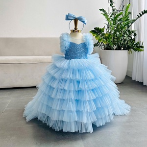 Vestido de fiesta de manga larga con lentejuelas brillantes para niñas de 26 años, con cola desmontable, falda tutú de varias capas y espalda con cordones ajustables. - Product Image 1