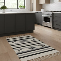 Tapis de couloir/tapis floral moderne en coton fait main, tissé à la main, 950 GSM, lavable, pelucheux, réversible, trois couleurs - Mangalick CS-3021