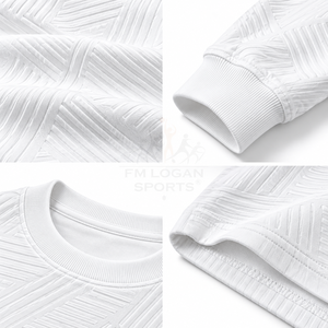 T-shirt décontracté surdimensionné sans col à manches longues pour homme, en coton épais gaufré, 100 % coton, anti-plis et respirant - Product Image 4