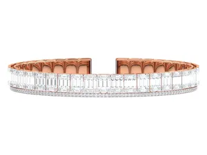 Bracelet en or massif 18 carats avec diamants de laboratoire, émeraude 5,5 carats, jonc ouvert micro-pavé, bijoux fins IGI, fabrication sur mesure OEM - Product Image 1