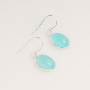Pendientes Colgantes Ovalados de Calcedonia Azul Natural, Plata de Ley 925, Gema Cabujón Hecha a Mano, Joyería Elegante para Regalo - Product Image 2