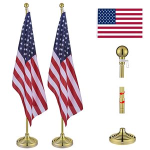 Asta portabandiera telescopica in alluminio dorato da 6 piedi con bandiera statunitense e sfera, set da 2 pezzi - Product Image 1
