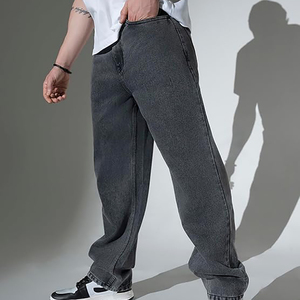 Pantalon en jean personnalisé avec logo brodé, style streetwear, vintage, coupe ample, droit, avec poches, baggy, pour homme, jambe large - Product Image 4
