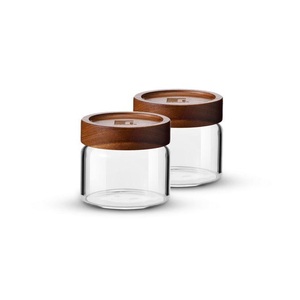Glass Food <b>Storage</b> <b>Jar</b> with Wooden Lid Airtight Cylinder Shape <b>for</b> <b>Kitchen</b> Spice Preservation Minimalist Design Handcrafted - Product Image 1