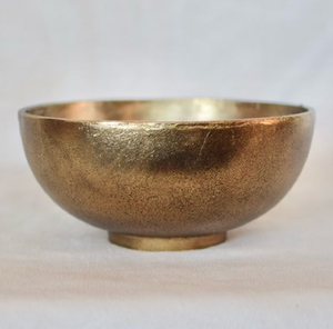Rustic antique brass serving bowl with a textured <b>matte</b> finish. Available at wholesale prices for vintage <b>table</b> settings. - Product Image 1
