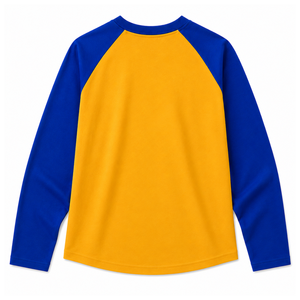 เสื้อยืดแขนยาวลำลองสำหรับผู้หญิง ลายปักตราสัญลักษณ์ Sigma Gamma Rho Sorority สีน้ำเงินทองตัดกัน แบบคัลเลอร์บล็อก - Product Image 4