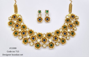 Parure de bijoux ethnique en laiton plaqué or, motif floral, avec collier et boucles d'oreilles, ornée de pierres et de perles, accessoires de mode floraux, cadeau de fiançailles - Product Image 4