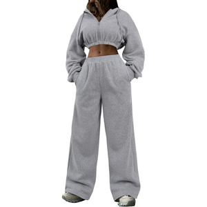 Ensemble de survêtement gris à capuche pour femme, manches longues, couleur unie, décontracté, respirant, coupe ample, avec fermeture éclair sur le devant, idéal pour l'automne - Product Image 6
