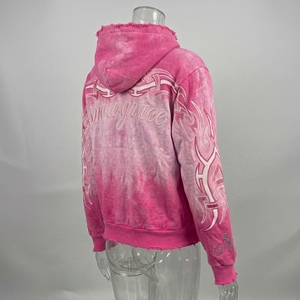 Sudadera con capucha y cremallera Snowgrace rosa tie-dye, unisex, corte crop, estilo Y2K, estampada, de felpa francesa, para invierno. - Product Image 2