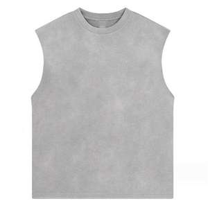 เสื้อกล้ามคอกลมสีเทาสำหรับผู้ชาย แบบลำลอง ถักทอ สีพื้น ย้อมสีเรียบ - Product Image 4