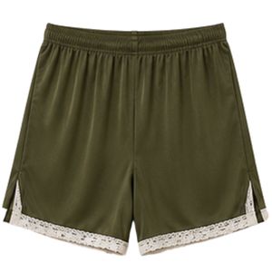 Ensemble pyjama femme vert olive imprimé ourson, col en V, bordure dentelle, haut à manches courtes et short, vêtements de nuit doux, personnalisable - Product Image 2