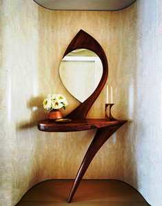 Traditional Hand Curved Console <b>Table</b> Antique Design Entrance <b>Table</b> Oval Shape <b>Mirror</b> Frame wooden Top Hallway Entryway <b>Table</b> - Product Image 3