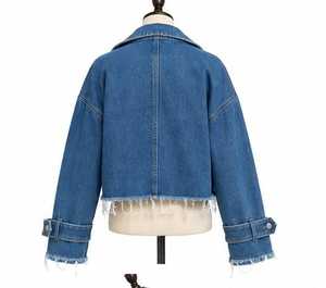 Veste en jean pour femme, col rabattu, couleur unie, fermeture à boutons - Product Image 5