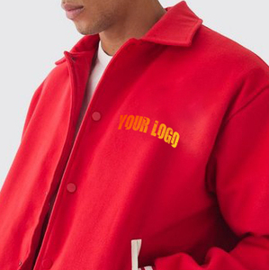 2026 Men's Red Varsity <b>Jacket</b> With Front Logo Heat Transfer Printing Regular Fit Turn Down Collar Casual Style Polyester Shell - Product Image 6