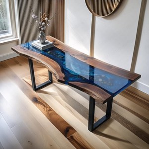 Modern Latest Collection Solid Live Edge Wooden Dining <b>Table</b> Transparent <b>Epoxy</b> Resin Restaurant & Cafe Dining <b>Table</b> - Product Image 4