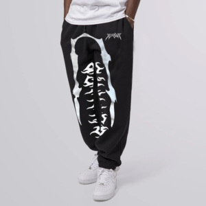 Pantalon de jogging léger pour homme en toile noire et coton/élasthanne, avec cordon de serrage et taille élastique, style urbain, idéal pour l'été - Product Image 1