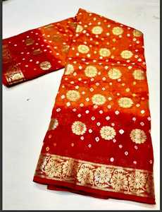 Rajasthani Art Silk Bandhani Dollar Butti <b>Saree</b> with Elegant Zari Border - Product Image 1
