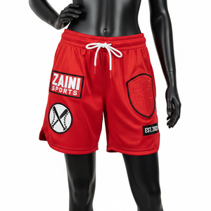 Short de basket-ball pour femme en maille polyester premium 200 GSM, rouge, tissu respirant, logo brodé, vêtements d'équipe personnalisés, shorts pour femme - Product Image 5