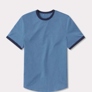 Camiseta de Algodón de Manga Corta para Hombre, Corte Regular, Color Azul, con Ribete en Contraste, Cuello Redondo, Estilo Casual - Product Image 1