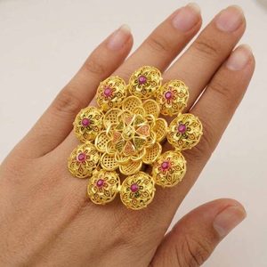Wholesale 14K18K24K Micron Gold Plated Flower Design Fashion Rings Traditional African & Dubai Style <b>Bridal</b> Forming Finger Rings - Product Image 4