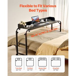 Height Adjustable Overbed Table with 4 Wheels Mobile Bed Side <b>Desk</b> Featuring 2 Brakes and Power Socket Rolling Laptop <b>Desk</b> - Product Image 2