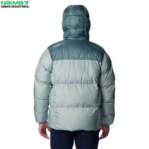 Custom Color Block Hooded Puffer <b>Jacket</b> Men Mint Teal Green Pastel Quilted <b>Winter</b> Coat Warm Outdoor Outerwear - Product Image 2