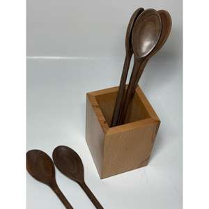 Ensemble de 4 cuillères avec support en bois de manguier et d'acacia, ustensiles de cuisine et de table pratiques et parfaits, couleur noyer, sans danger pour les aliments, avec support - Product Image 2