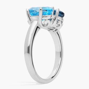 Blue Topaz London Oval Cut Toi Et Moi Engagement <b>Ring</b> 925 Sterling Silver Prong Setting Luxury Wedding Party <b>Two</b>-<b>Stone</b> <b>Ring</b> - Product Image 3