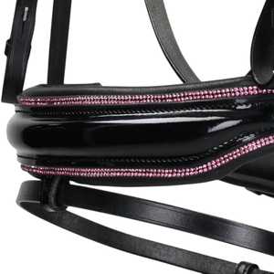 Bridon d'équitation en cuir verni fait main avec frontale en strass et coiffure anatomique rembourrée pour dressage anglais - Product Image 4