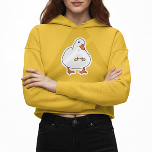 Sudadera Corta Amarilla para Mujer con Estampado de Pato, Sudadera de Algodón para Otoño - Product Image 1