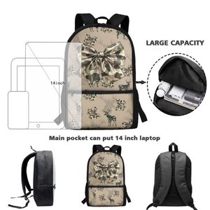 <b>Large</b> Capacity Sports Waterproof Backpack with Deer Print <b>Bow</b> Design 14 Inch Laptop Compartment Polyester Travel Backpack - Product Image 4