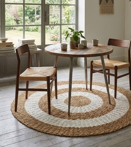 Handwoven <b>Round</b> Seagrass Rug Braided Bohemian Area <b>Carpet</b> with Black and Beige Target Circle Design for Living Room, Home Use - Product Image 6