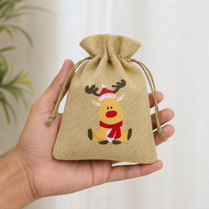 Pochette cadeau en jute naturelle avec cordon de serrage 13x18 cm, impression de logo personnalisé, petit sac d'emballage, vente en gros, marque privée, fourniture OEM - Product Image 5