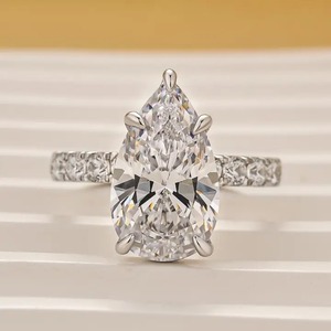 925 Classic Women's 5.0Ct Pear Cut Moissanite Engagement <b>Ring</b> in Sterling Silver White Gold Plated <b>Indian</b> Supplier Manufacturer - Product Image 1