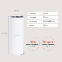 MARU MRTV-600C 600ml/20oz Gobelet isotherme à double paroi en acier inoxydable SUS 304 Revêtement céramique gris Design minimaliste 6h