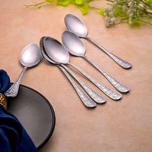 <b>Set</b> of 6 <b>Silver</b> Filigree Dinner Serving <b>Tea</b> Spoons with Long Handle 15ml Capacity for Commercial Use for Hotels - Product Image 2