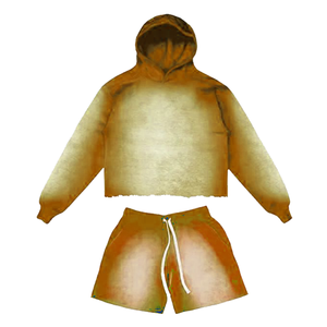 Vente en gros d'ensembles de vêtements d'extérieur d'été délavés à l'acide pour hommes shorts à capuche élégants et confortables délavés au soleil 100% coton séchage rapide logo personnalisé - Product Image 2
