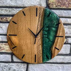Green Epoxy Oak Wood Wall <b>Clock</b>: Handmade Modern Decor Pattern Wall <b>Clock</b> Stylish High-Demand Decor Living Room Needle Display - Product Image 6
