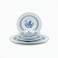 Service de table en mélamine A5 personnalisé de haute qualité, bleu coquillage, motif baleine, assiettes et bols ronds personnalisés, durable, de qualité alimentaire, sûr